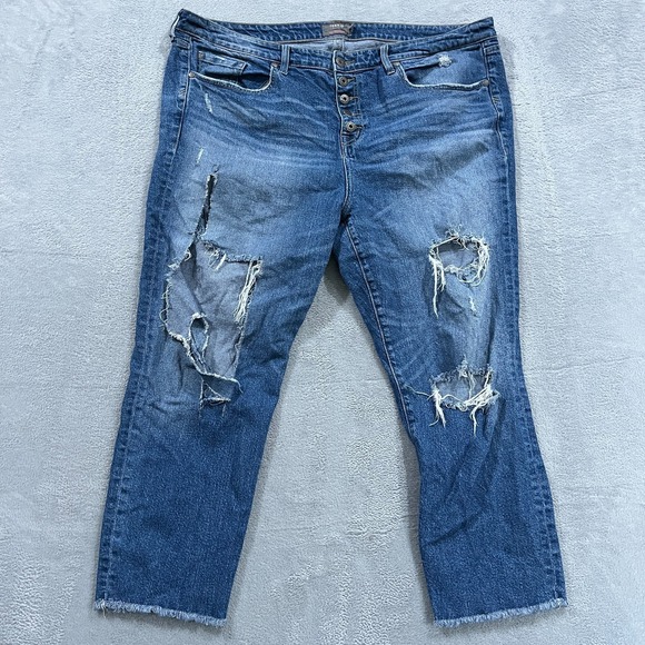 torrid Denim - Torrid Jeans Womens High Rise Straight  20R Blue Button Fly Distressed Y2K Retro